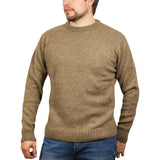 100% SHETLAND RAGG WOOL CREW Round Neck Knit JUMPER Pullover Mens Sweater Knitted - Nutmeg - XL