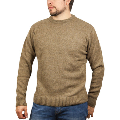 100% SHETLAND RAGG WOOL CREW Round Neck Knit JUMPER Pullover Mens Sweater Knitted - Nutmeg - XL