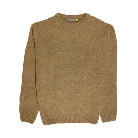 100% SHETLAND RAGG WOOL CREW Round Neck Knit JUMPER Pullover Mens Sweater Knitted - Nutmeg - XL