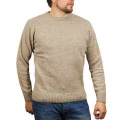 100% SHETLAND RAGG WOOL CREW Round Neck Knit JUMPER Pullover Mens Sweater Knitted - Beige - 3XL
