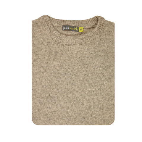 100% SHETLAND RAGG WOOL CREW Round Neck Knit JUMPER Pullover Mens Sweater Knitted - Beige - 3XL