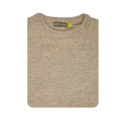 100% SHETLAND RAGG WOOL CREW Round Neck Knit JUMPER Pullover Mens Sweater Knitted - Beige - 5XL