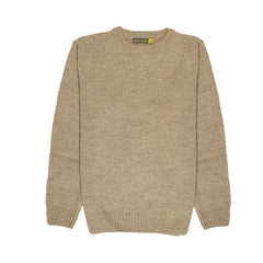 100% SHETLAND RAGG WOOL CREW Round Neck Knit JUMPER Pullover Mens Sweater Knitted - Beige - L
