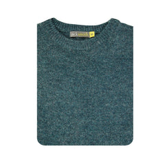 100% SHETLAND RAGG WOOL CREW Round Neck Knit JUMPER Pullover Mens Sweater Knitted - Sherwood - 5XL
