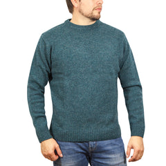 100% SHETLAND RAGG WOOL CREW Round Neck Knit JUMPER Pullover Mens Sweater Knitted - Sherwood - L