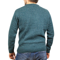 100% SHETLAND RAGG WOOL CREW Round Neck Knit JUMPER Pullover Mens Sweater Knitted - Sherwood - L