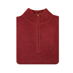 100% SHETLAND RAGG WOOL Half Zip Up Knit JUMPER Pullover Mens Sweater Knitted - Burgundy - M