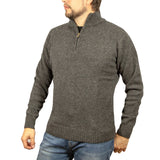 100% SHETLAND RAGG WOOL Half Zip Up Knit JUMPER Pullover Mens Sweater Knitted - Charcoal