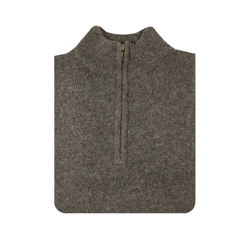 100% SHETLAND RAGG WOOL Half Zip Up Knit JUMPER Pullover Mens Sweater Knitted - Charcoal