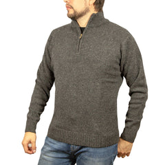 100% SHETLAND RAGG WOOL Half Zip Up Knit JUMPER Pullover Mens Sweater Knitted - Charcoal - M