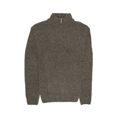 100% SHETLAND RAGG WOOL Half Zip Up Knit JUMPER Pullover Mens Sweater Knitted - Charcoal - M