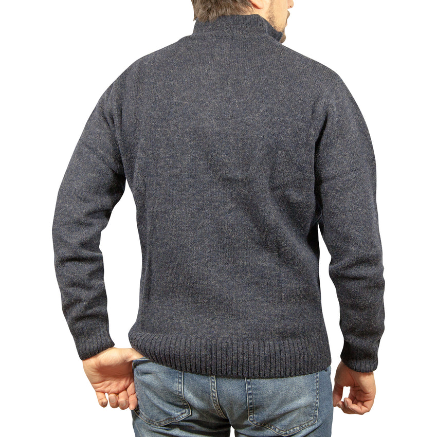 100% SHETLAND RAGG WOOL Half Zip Up Knit JUMPER Pullover Mens Sweater Knitted - Denim Blue (45) - 3XL - 6XL