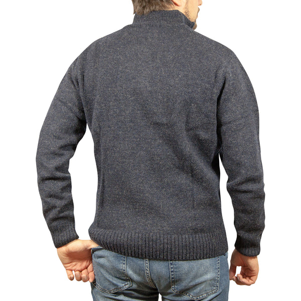 100% SHETLAND RAGG WOOL Half Zip Up Knit JUMPER Pullover Mens Sweater Knitted - Denim Blue (45) - 3XL - M