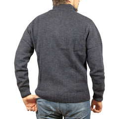 100% SHETLAND RAGG WOOL Half Zip Up Knit JUMPER Pullover Mens Sweater Knitted - Denim Blue (45) - 3XL - M
