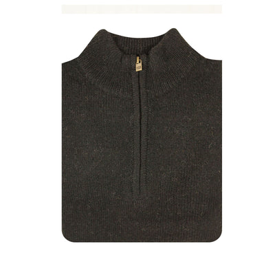 100% SHETLAND RAGG WOOL Half Zip Up Knit JUMPER Pullover Mens Sweater Knitted - Plain Black - 3XL