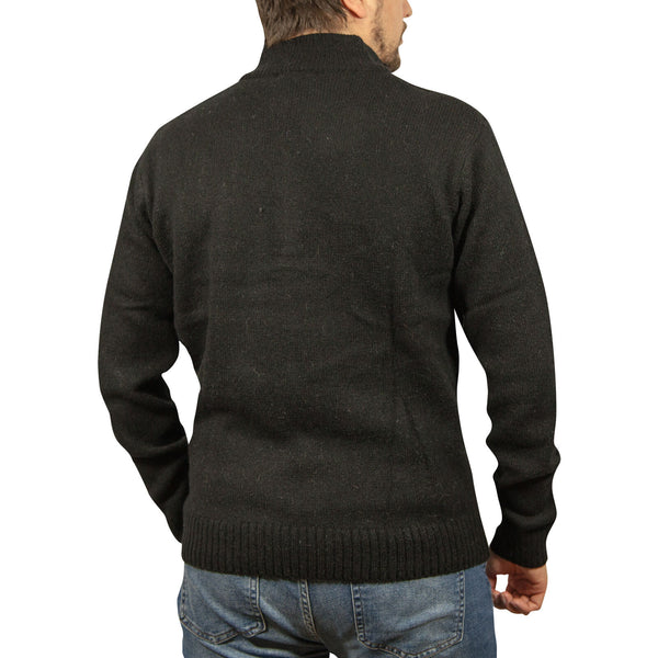 100% SHETLAND RAGG WOOL Half Zip Up Knit JUMPER Pullover Mens Sweater Knitted - Plain Black - 3XL