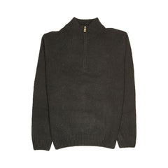 100% SHETLAND RAGG WOOL Half Zip Up Knit JUMPER Pullover Mens Sweater Knitted - Plain Black - 4XL