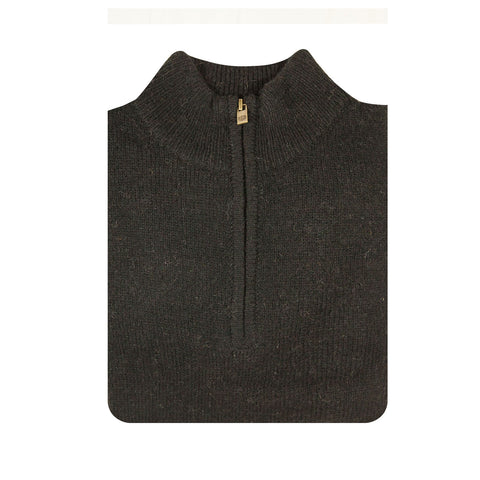 100% SHETLAND RAGG WOOL Half Zip Up Knit JUMPER Pullover Mens Sweater Knitted - Plain Black - 5XL