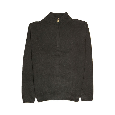 100% SHETLAND RAGG WOOL Half Zip Up Knit JUMPER Pullover Mens Sweater Knitted - Plain Black - 6XL