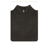 100% SHETLAND RAGG WOOL Half Zip Up Knit JUMPER Pullover Mens Sweater Knitted - Plain Black - S