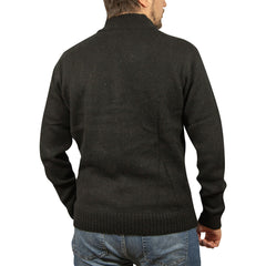 100% SHETLAND RAGG WOOL Half Zip Up Knit JUMPER Pullover Mens Sweater Knitted - Plain Black - XXL