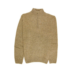 100% SHETLAND RAGG WOOL Half Zip Up Knit JUMPER Pullover Mens Sweater Knitted - Nutmeg - 3XL