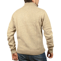 100% SHETLAND RAGG WOOL Half Zip Up Knit JUMPER Pullover Mens Sweater Knitted - Oat Marle - 3XL