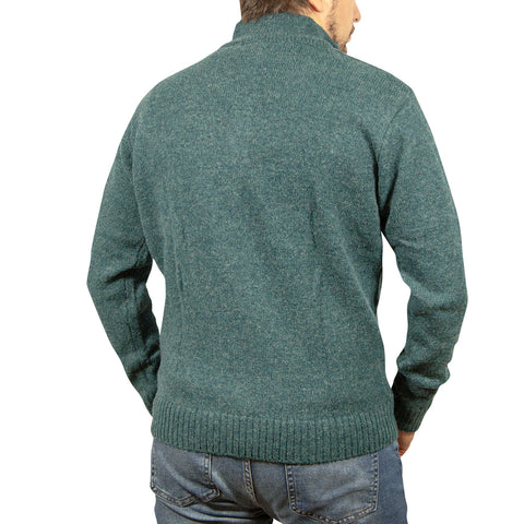 100% SHETLAND RAGG WOOL Half Zip Up Knit JUMPER Pullover Mens Sweater Knitted - Sherwood - 4XL