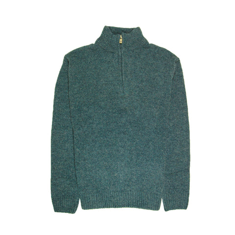 100% SHETLAND RAGG WOOL Half Zip Up Knit JUMPER Pullover Mens Sweater Knitted - Sherwood - 4XL