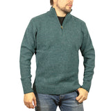 100% SHETLAND RAGG WOOL Half Zip Up Knit JUMPER Pullover Mens Sweater Knitted - Sherwood - 6XL