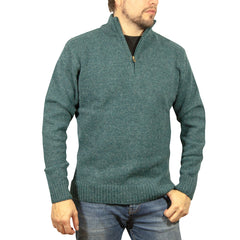 100% SHETLAND RAGG WOOL Half Zip Up Knit JUMPER Pullover Mens Sweater Knitted - Sherwood - L