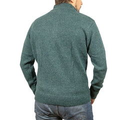 100% SHETLAND RAGG WOOL Half Zip Up Knit JUMPER Pullover Mens Sweater Knitted - Sherwood - L