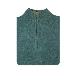 100% SHETLAND RAGG WOOL Half Zip Up Knit JUMPER Pullover Mens Sweater Knitted - Sherwood - L