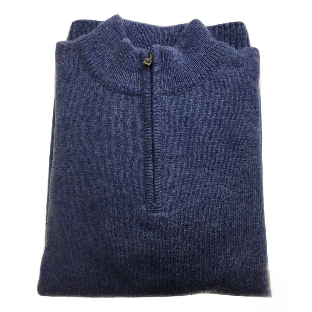 100% SHETLAND RAGG WOOL Half Zip Up Knit JUMPER Pullover Mens Sweater Knitted - Sky (40) - XL