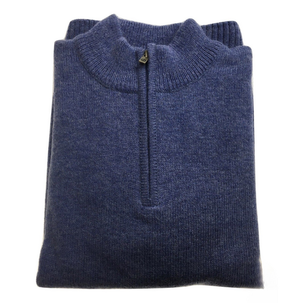 100% SHETLAND RAGG WOOL Half Zip Up Knit JUMPER Pullover Mens Sweater Knitted - Sky (40) - XL