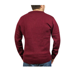 100% Shetland Ragg Wool V Neck Knit Jumper Pullover Mens Sweater Knitted - Burgundy - L