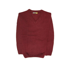 100% Shetland Ragg Wool V Neck Knit Jumper Pullover Mens Sweater Knitted - Burgundy - L