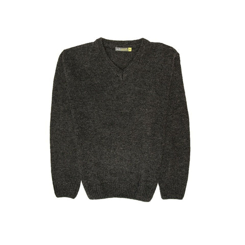 100% Shetland Ragg Wool V Neck Knit Jumper Pullover Mens Sweater Knitted - Charcoal