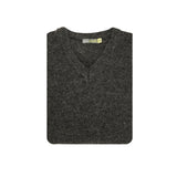 100% Shetland Ragg Wool V Neck Knit Jumper Pullover Mens Sweater Knitted - Charcoal