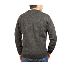100% Shetland Ragg Wool V Neck Knit Jumper Pullover Mens Sweater Knitted - Charcoal - 3XL