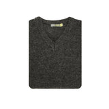 100% Shetland Ragg Wool V Neck Knit Jumper Pullover Mens Sweater Knitted - Charcoal - 3XL