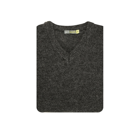 100% Shetland Ragg Wool V Neck Knit Jumper Pullover Mens Sweater Knitted - Charcoal - 3XL