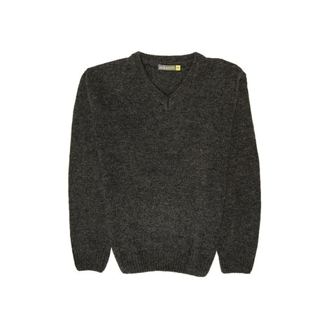 100% Shetland Ragg Wool V Neck Knit Jumper Pullover Mens Sweater Knitted - Charcoal - 3XL