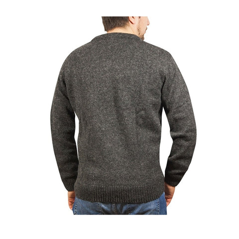 100% Shetland Ragg Wool V Neck Knit Jumper Pullover Mens Sweater Knitted - Charcoal - XL