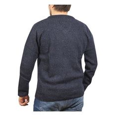 100% Shetland Ragg Wool V Neck Knit Jumper Pullover Mens Sweater Knitted - Navy - 5XL