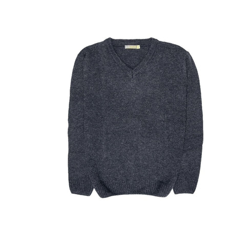 100% Shetland Ragg Wool V Neck Knit Jumper Pullover Mens Sweater Knitted - Navy - L