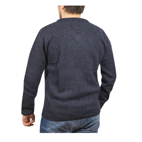 100% Shetland Ragg Wool V Neck Knit Jumper Pullover Mens Sweater Knitted - Navy - M
