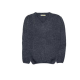 100% Shetland Ragg Wool V Neck Knit Jumper Pullover Mens Sweater Knitted - Navy - S