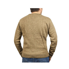 100% Shetland Ragg Wool V Neck Knit Jumper Pullover Mens Sweater Knitted - Nutmeg - L