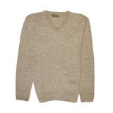 100% Shetland Ragg Wool V Neck Knit Jumper Pullover Mens Sweater Knitted - Oat Marle - 6XL